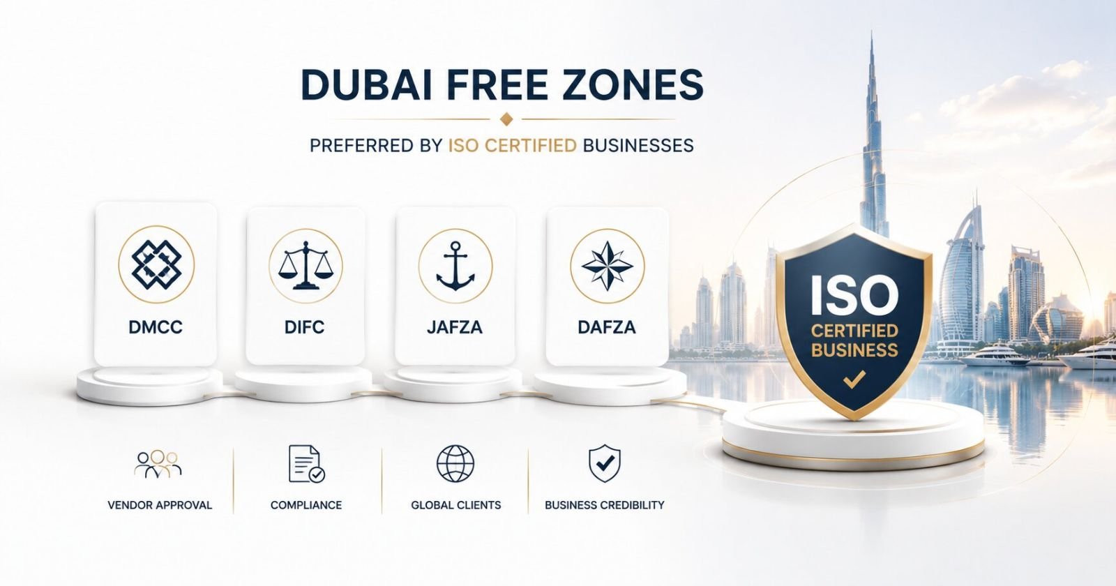Dubai free zones including DMCC DIFC JAFZA and DAFZA supporting ISO certified businesses and international growth